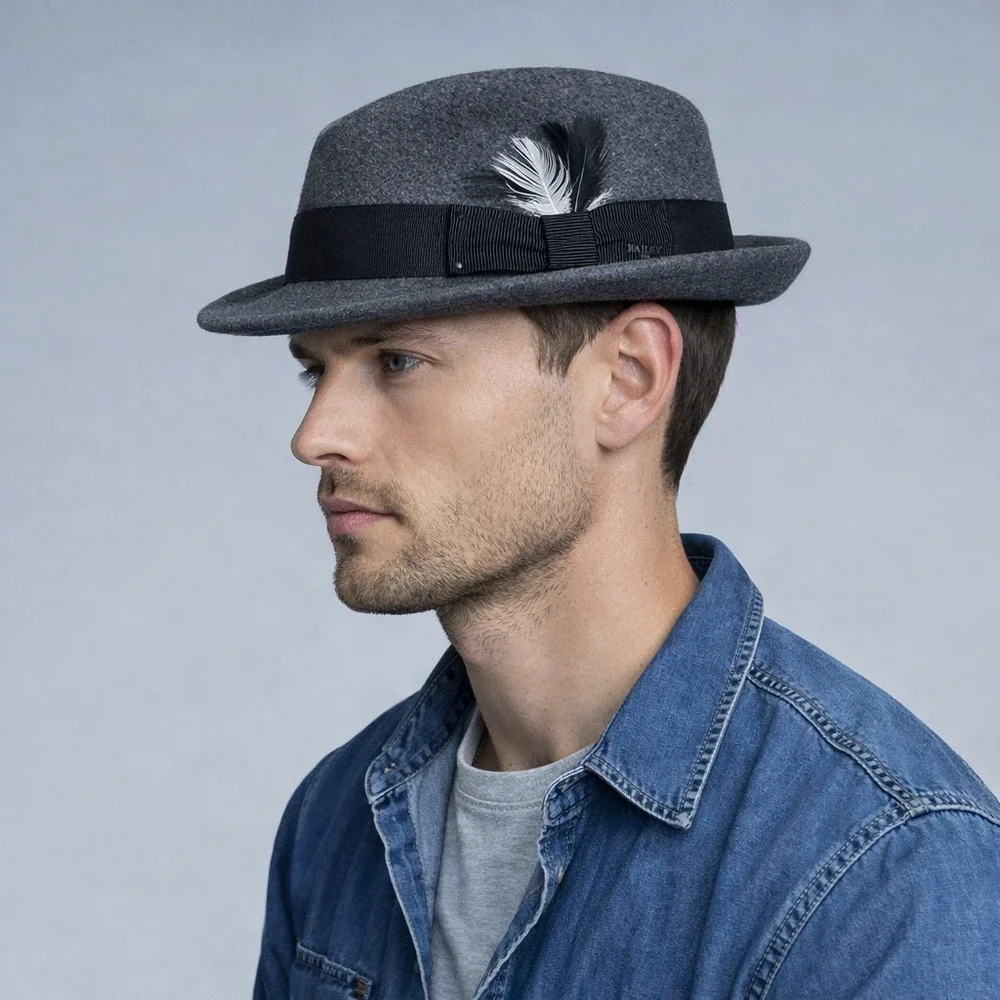 Bailey 1922 LiteFelt Wool Fedora Hat Medium Feather‎ Accent Water Resistant